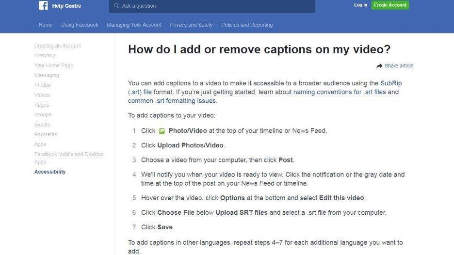 How to ad closed captions to a Facebook video