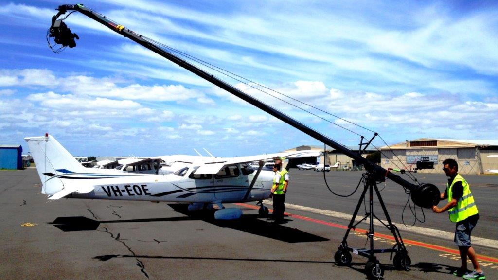 Jimmy jib filming plane on the ground