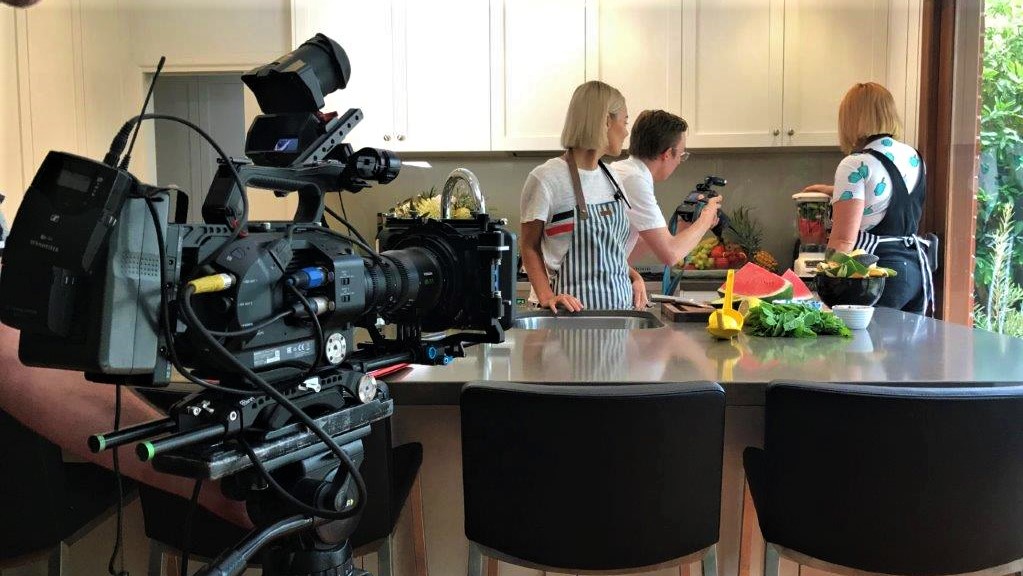 Shooting a corporate video in a kitchen